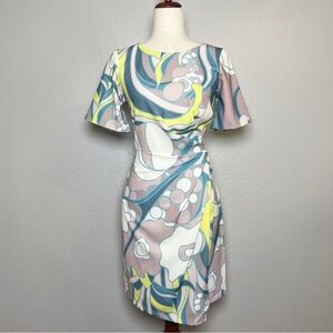 •CLOSET London• Short Sleeve Sheath Wrap Dress in Retro Abstract Print Size 6‎